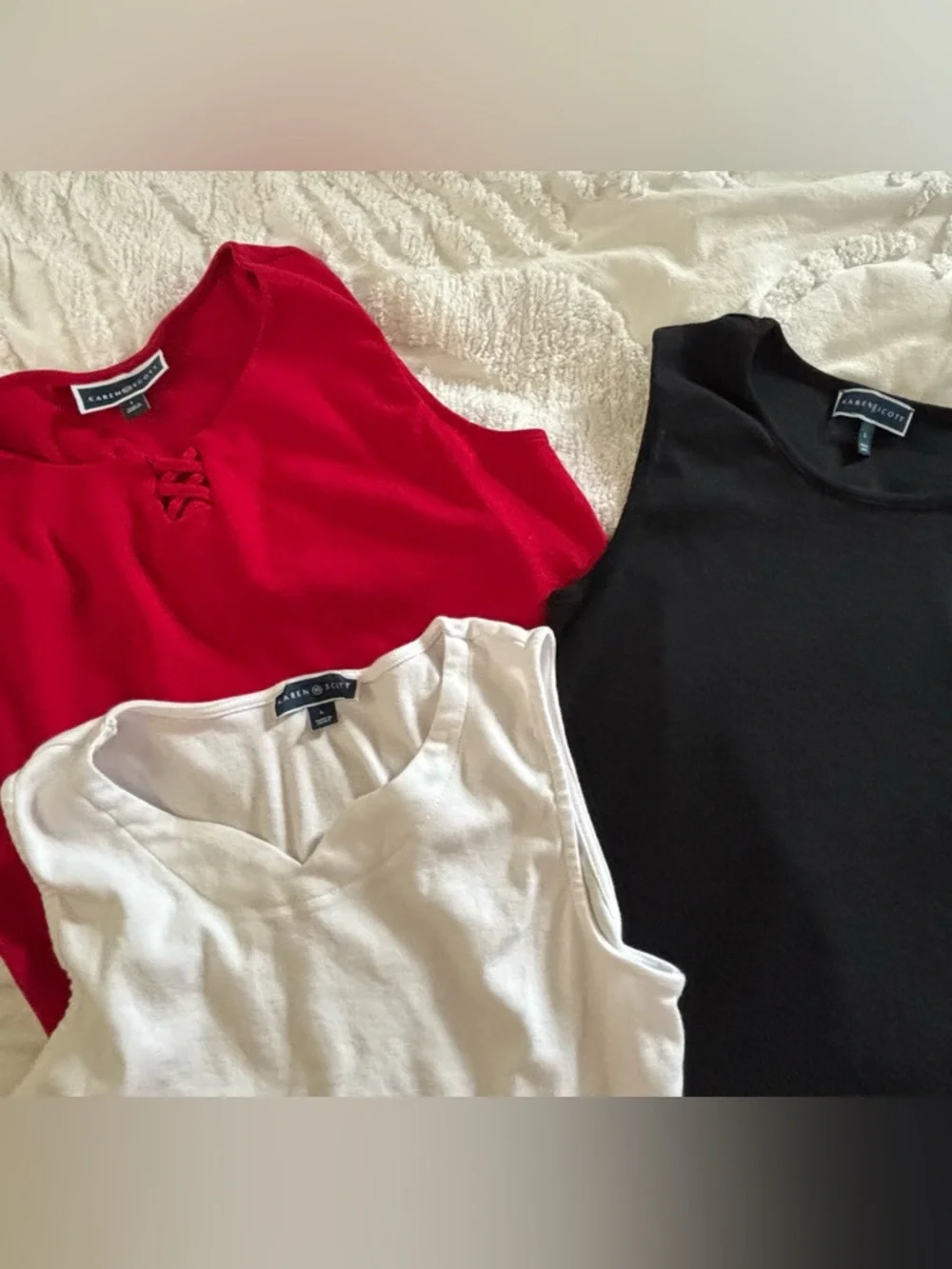 Karen Scott Sleeveless Knit Tanks in Red, White & Black - Set of 3 - Picture 3 of 16